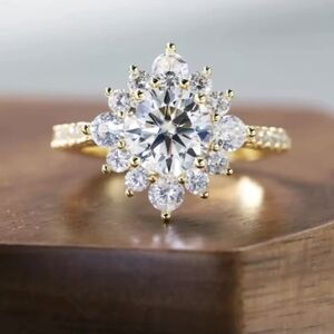 GRA Certified 1.8 Carat total Weight Floral Halo Moissanite Ring Size 6&8